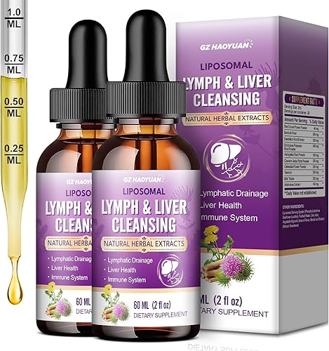 Miniatura 10 de Drenaje linfático - Gotas de desintoxicación y reparación de limpieza hepática, cardo lechero liposomal, equinácea, alcachofa, diente de león