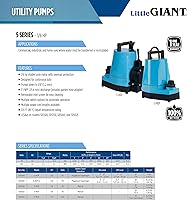 Vista 4 de Little Giant 5-MSP 115-Volt, 1/6 HP, 1200 GPH, Bomba de utilidad manual de aluminio, cable de 10 pies, azul, 505000