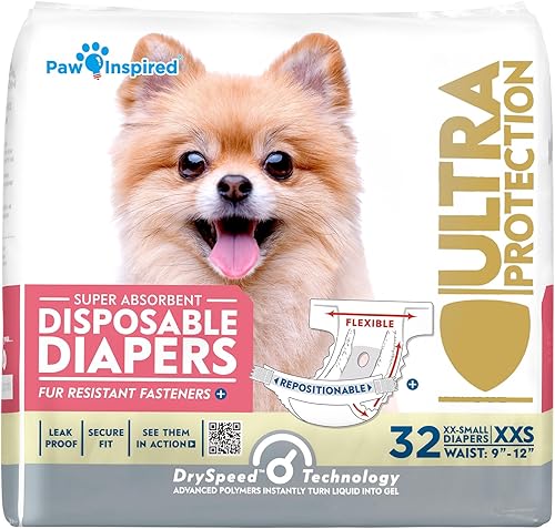 Vista 8 de Paw Inspired 20 unidades de pañales desechables para perros Pañales para perras con ultra protección Pañales para perros en celo, micción por