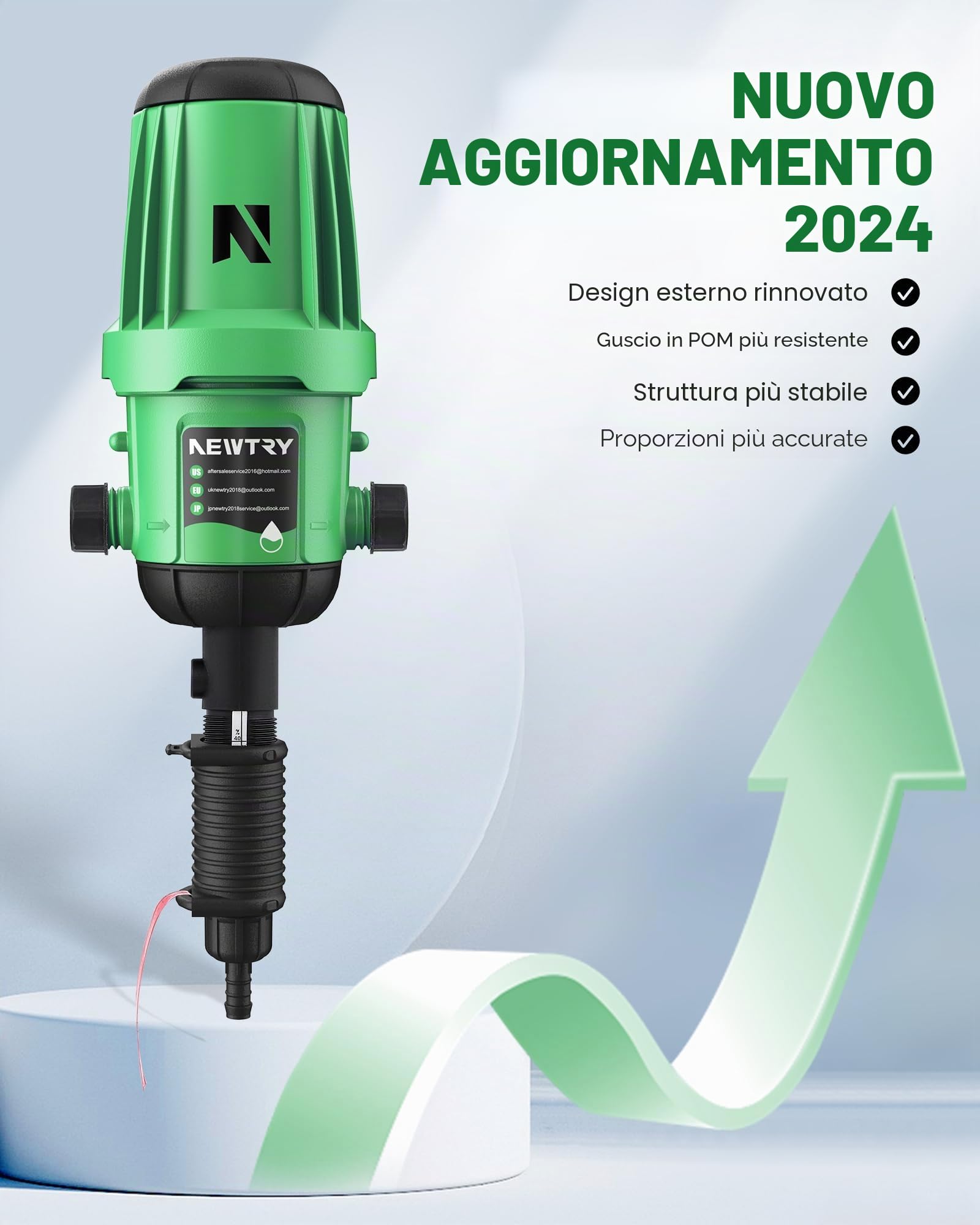 NEWTRY Iniettore per fertilizzante per irrigazione a goccia, pompa proporzionale regolabile 0,2 ~ 2%, pompa dosatrice ad acqua NPT da 3/4" per giardino, irrigazione e sistema idroponico, fattoria