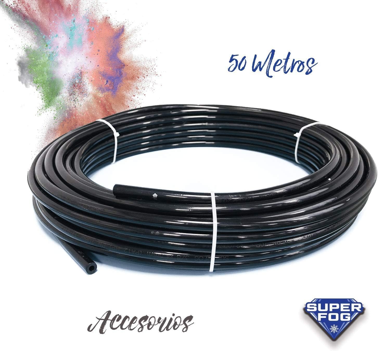 Rollo de 50 Metros de tubería Fabricada en Poliamida 1/4". Alta Resistencia. Presión de Rotura 140 Bar. Color Negro.