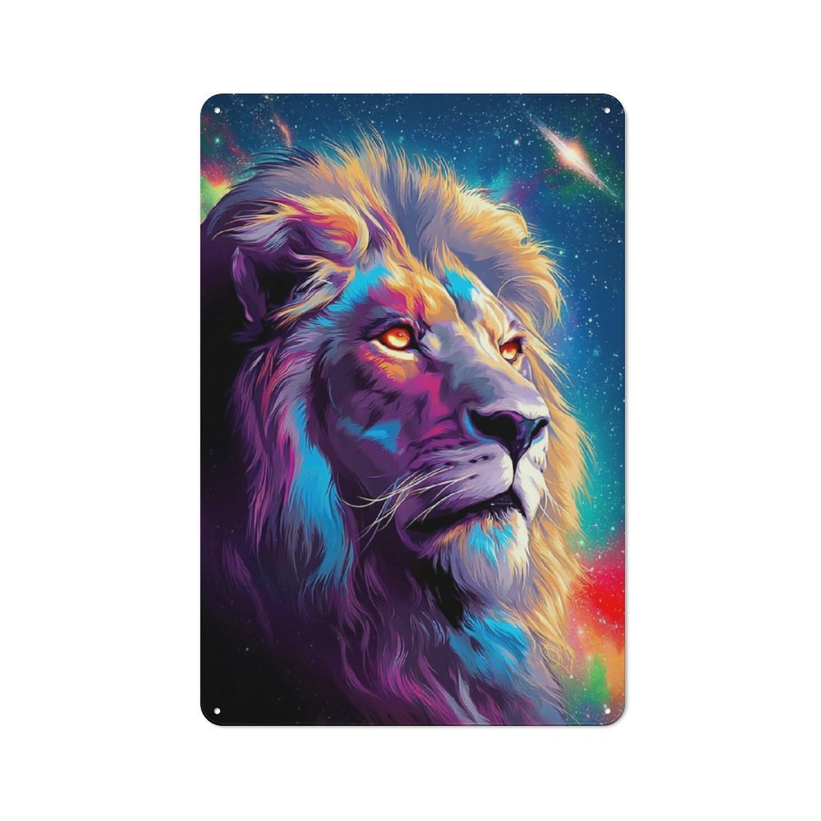 Junmoney Cosmic Lion Portrait Tin Wall Plaque 30X20cm With For Studio Or Craft Room, For Cooler-Season Styling In Studio And Craft Room
