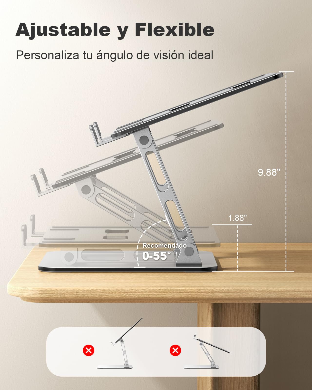 Babacom Soporte Portatil Mesa - Refrigeración Laptop Stand Ergonómico con Doble Varilla Ajustable, Elevador Portatil Compatible con MacBook Air/Pro y Otros 10-15.6” Portátiles/Tabletas/Libros