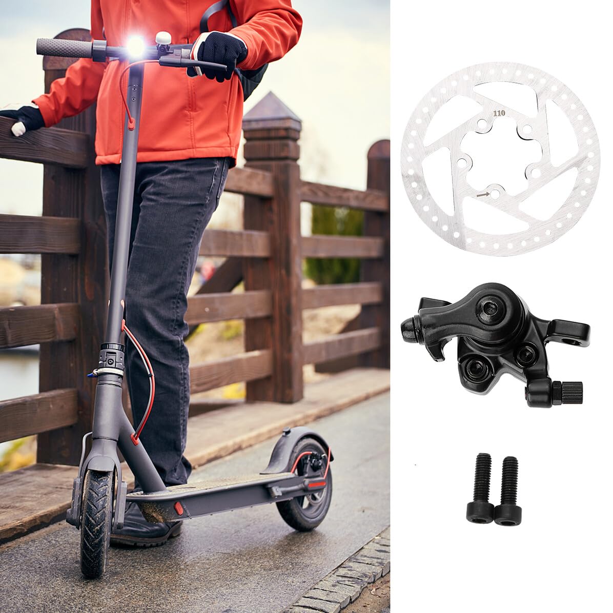 WOONEKY Kit Freno a Disco per Monopattino Elettrico, Bianco | Metallo, Ricambio per M365, Robusto e Facile da Installare, Accessorio Compatto per Hardware Scooter