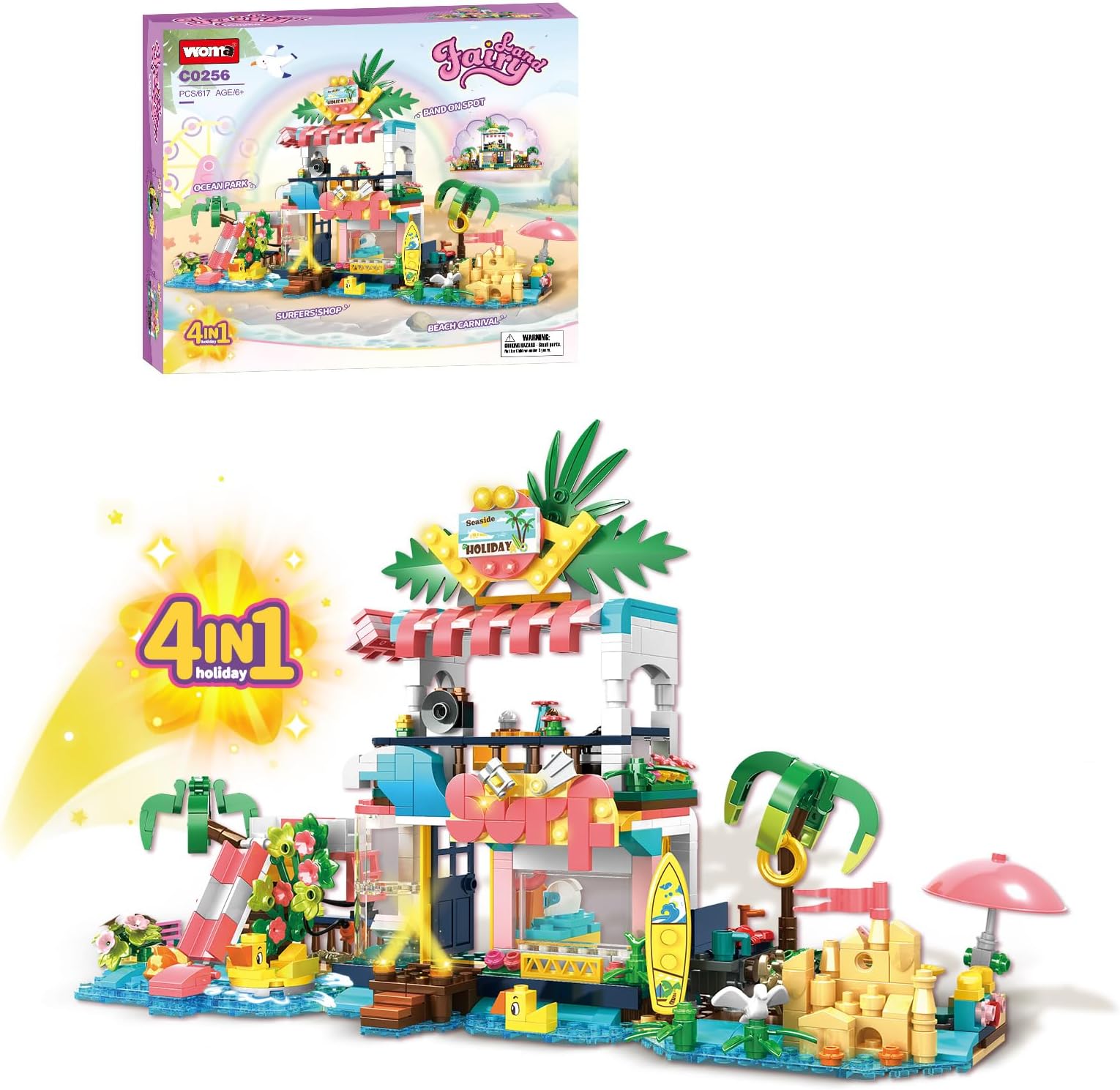 WOMA Surf Beach House For Boys And Girls 6+ Years Old To Play Beach And Party Scenarios With Friends And Family, Building Blocks Set With 657 Pieces