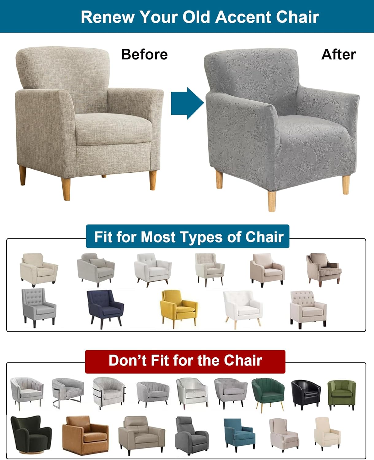 CRFATOP Stretch 1 Piece Chair Covers with Arms Jacquard Accent Chair Cover Armchair Flower Soft Banquet Armchair Covers Washable Chair Slipcovers for Living Room Office Reception Reading Sofa,B35