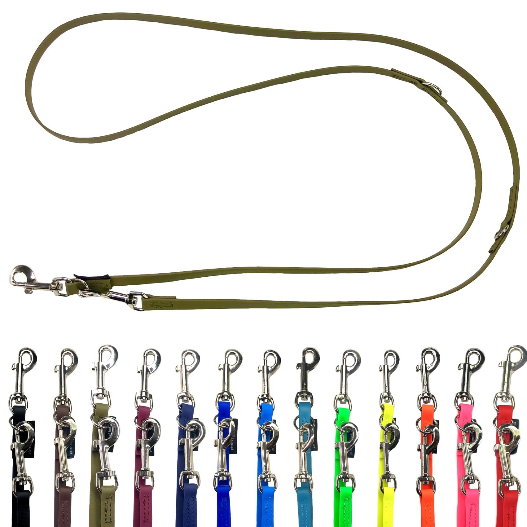 Biothane Hundeleine kleine Hunde/große Hunde verstellbar 2m / 2,40m / 2,80m / 3,50m / 5m SILBERNER Haken 9mm / 13m,m / 16mm (5m X 13mm, Olive)