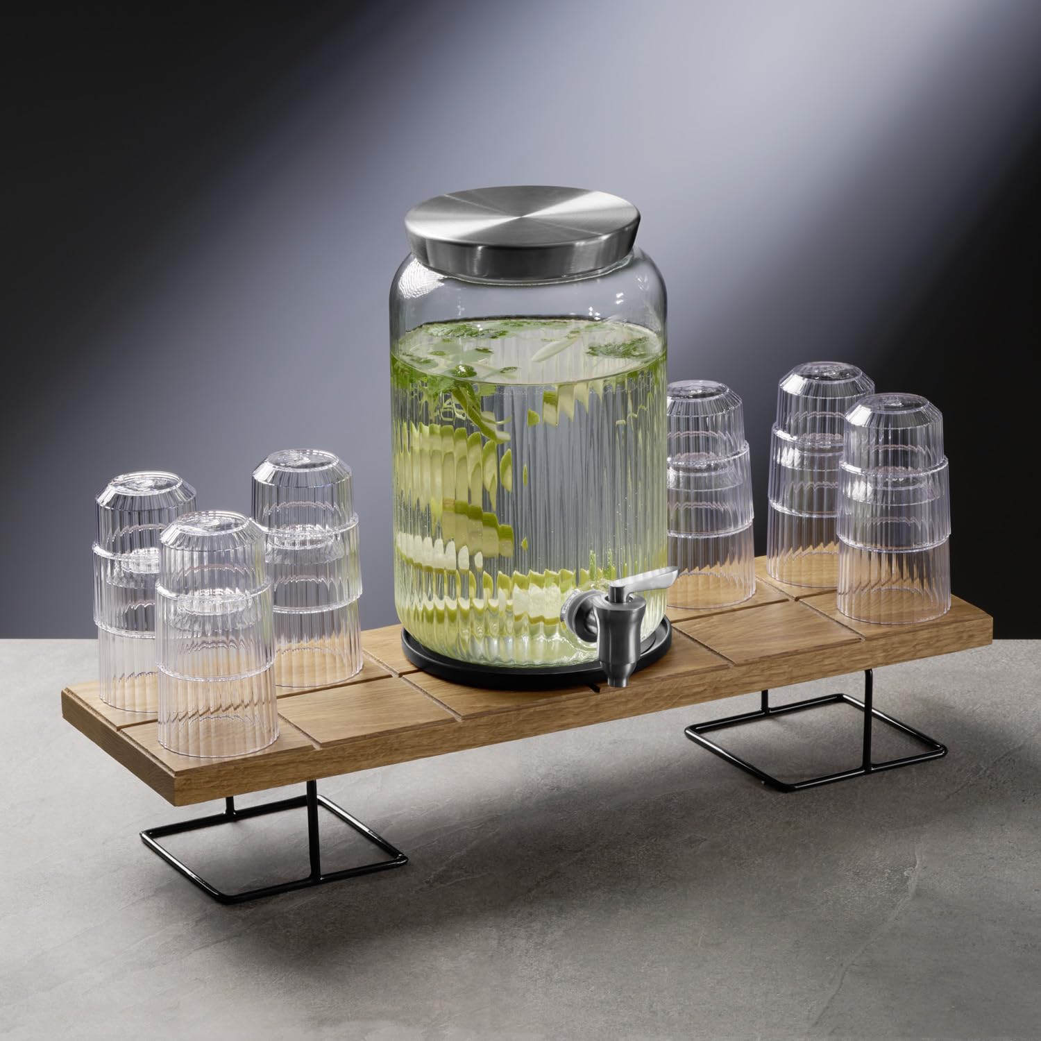 APS 10818 Dispensador de bebidas, 3,8 litros, recipiente de vidrio, grifo de acero inoxidable, Ø 16 cm, altura 25 cm