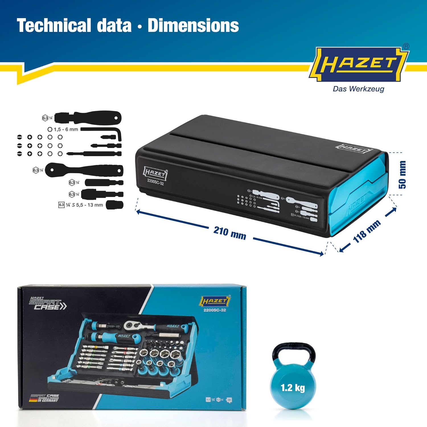 HAZET Smartcase Bit Set 2200SC-32 I 59-Piece Set, Drive: Hexagon 6.3 (1/4 Inch), Particularly Large Number of Tools in the Smallest Space for the Best Overview I Foldable Tool Set