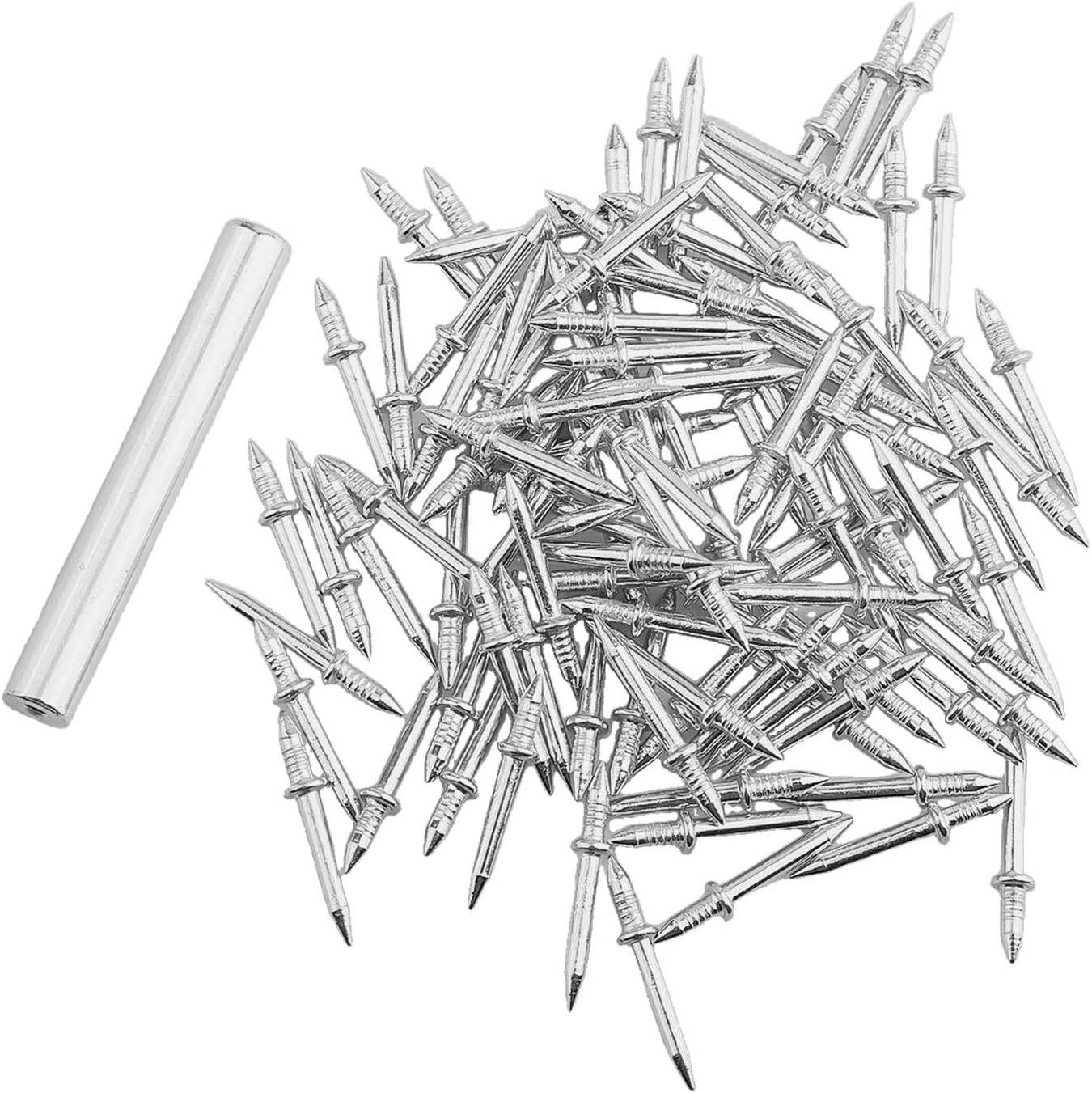 100Pcs Headed Seamless Nails with Sleeve Tool Concrete Walls, Steel Base Thread Skirting Board Fixings DIY Interior Decoration 8.5+17mm(A)