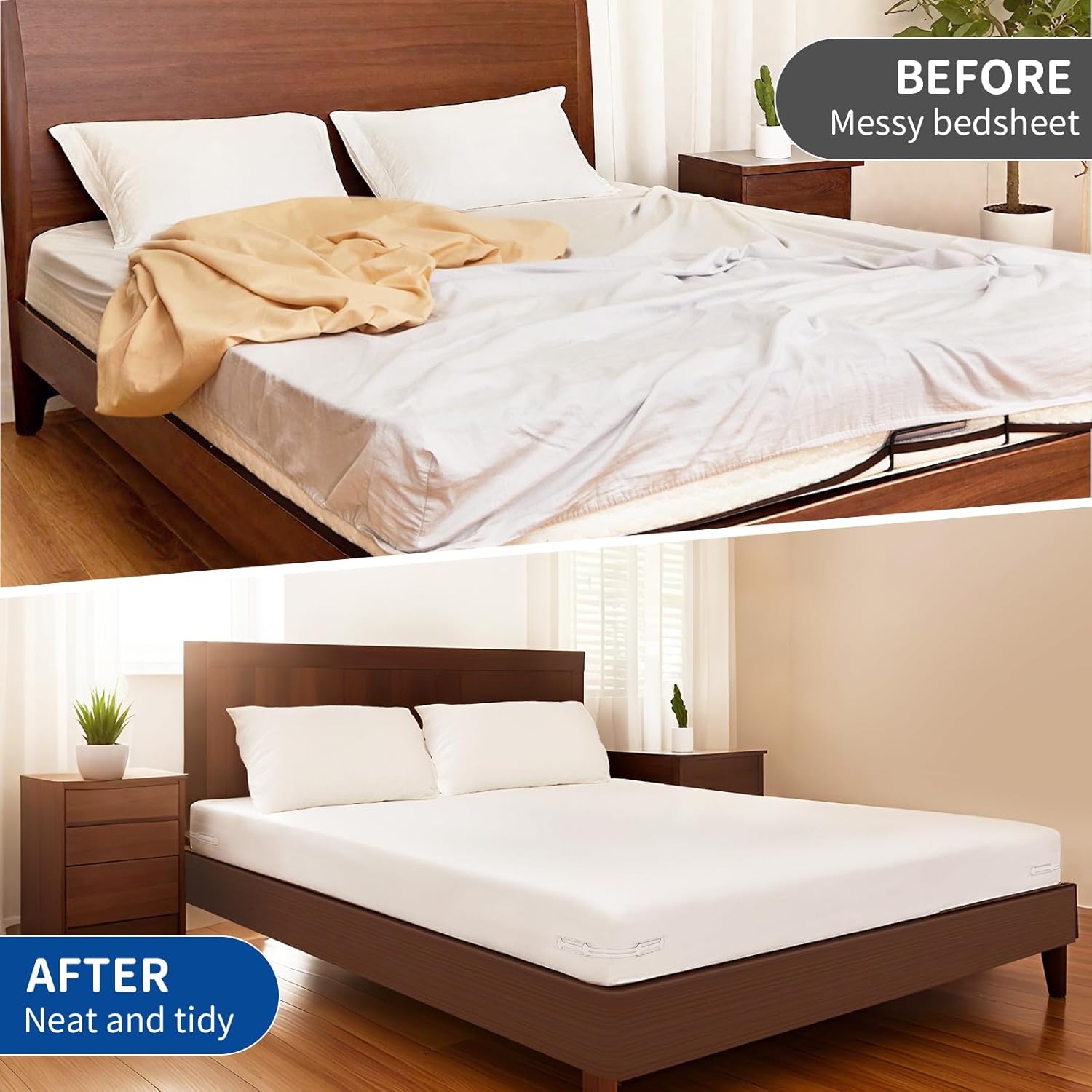 Bed Sheet Holders for Corners, Heavy Duty Fitted Bedsheet Fasteners with Straps for Most Size Mattress, Keep Sheets Firm and Tight, Lock Sheet Holders Set of 4, Easy Installation(White)