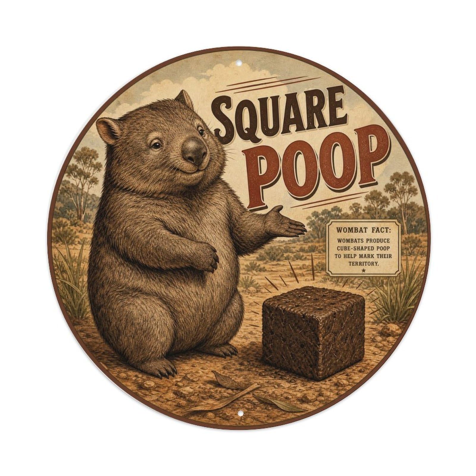 Okngb Style Wombat Quirky Cubes Animal Humor Comic Cartoon Metal Tin Sign Plaque Wall Decor For Cafe, Man Cave, Club Bar, Office, Home Garden Round Metal Poster 8X8inch
