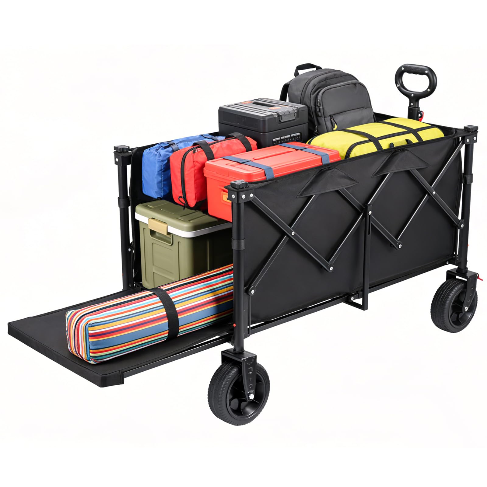 YEAUPE PRO Chariot Pliable 240L 200KG, Chariot de Courses Chariot Tout Terrain À Freins, Hayon Entièrement Rabattable À Plat pour Objets Longs – Idéal pour Courses Et Activités Extérieures