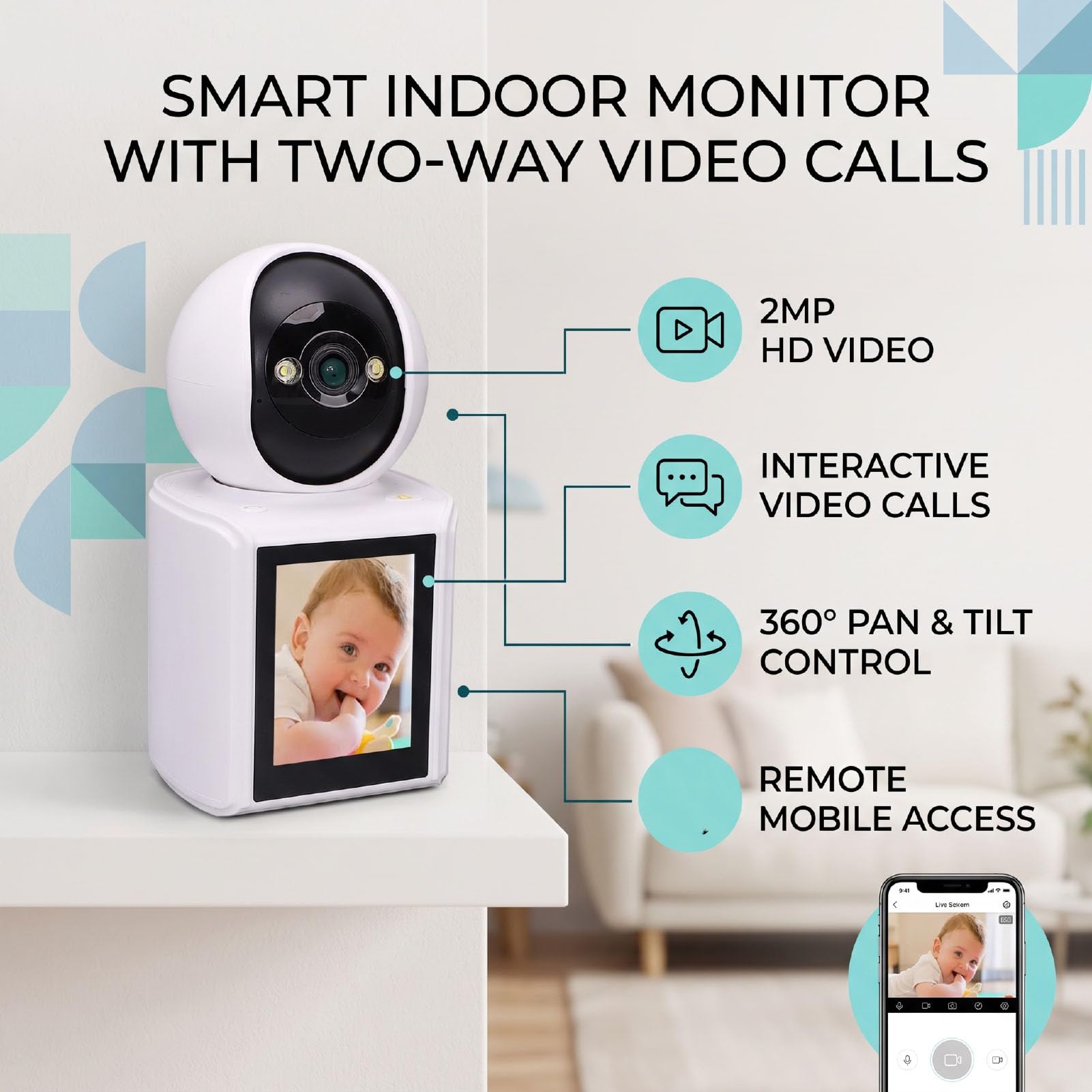 Kamera Wewnętrzna WiFi 2MP HD Audio Dwukierunkowe (wtyczka UE) | Wielokątny Widok Obrotowy, Obrazowanie w dzień i w Nocy, Parowanie Bluetooth, Zastosowanie w Zabezpieczeniach Domowych
