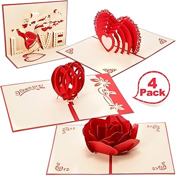 4 Pezzi San Valentine Biglietto Di Auguri 3d Biglietti D Auguri Romantici Carte Di Cuore Amore Con Buste Per Regali Di Anniversario Di Matrimonio Di San Valentine Amazon It Cancelleria E Prodotti Per Ufficio
