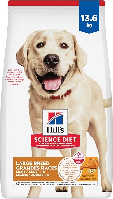 Hill's Science Diet Adulte Légère Grande Race avec Poulet Repas & Nourriture pour chiens secs d'orge 13.6 kg Sachet