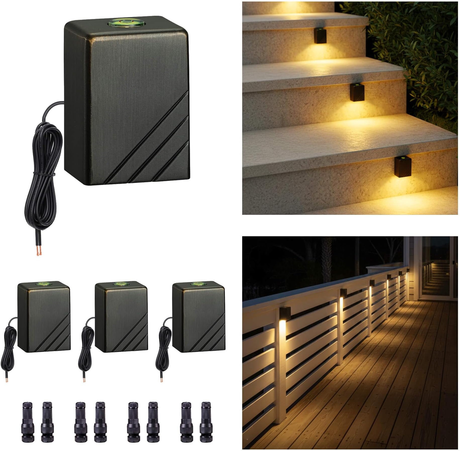 Gardenreet Low Voltage Landscape Deck Lights - Solid Brass LED Wall Light, Outdoor IP65 Waterproof Hardwired Lighting for Step Fence Handrail 2700K Warm White 3W 216LM 4 Pack