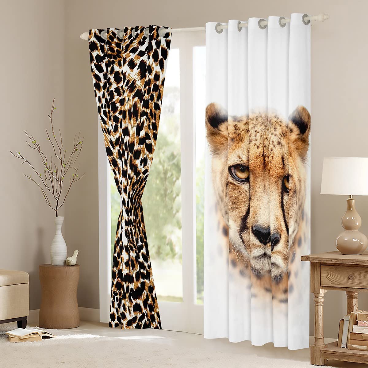Rideaux de fenêtre pour Chambre à Coucher léopard Marron et Noir pour Enfants et léopard Sauvage 117 x 137 cm