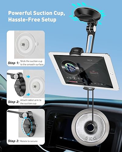 Miniatura 7 de AboveTEK Soporte de succión para iPad, soporte para tableta de teléfono con ventosa para tabletteléfonoiPad MiniiPad Air, soporte adhesivo para iPad