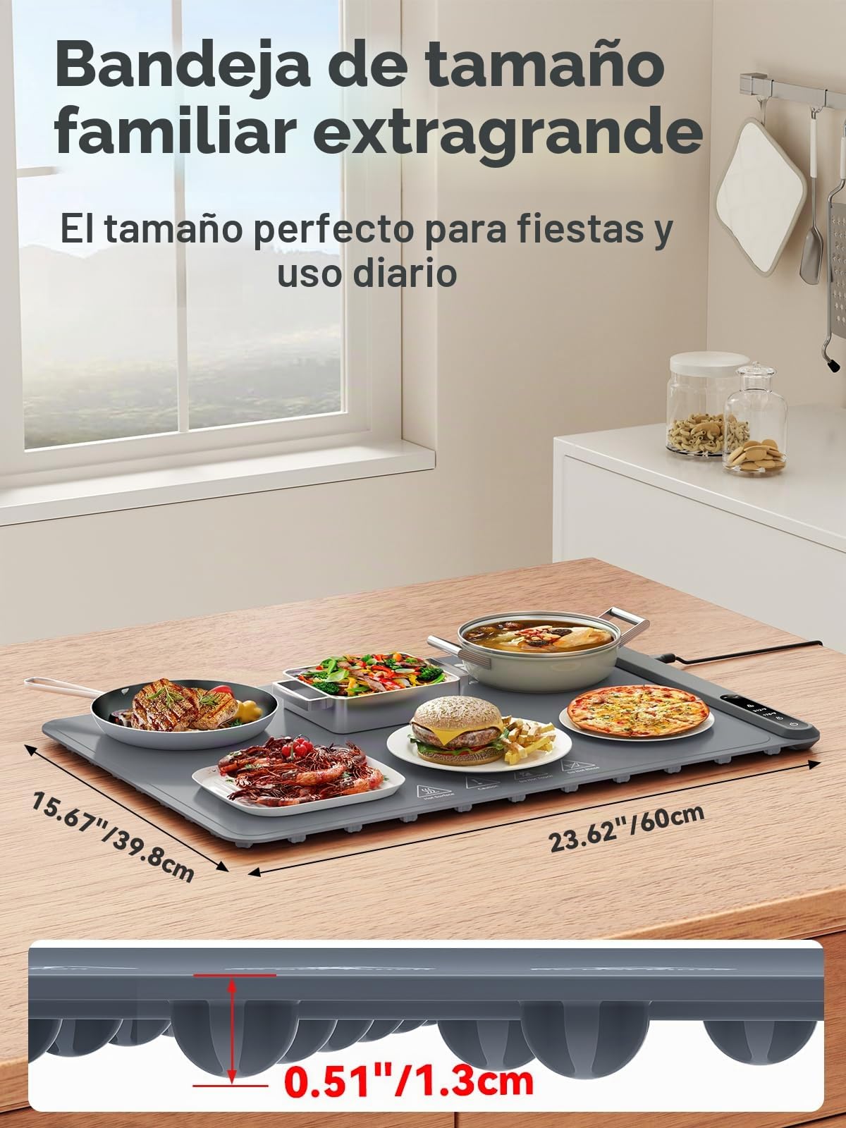 Anifrim Bandeja de Calentamiento Eléctrico, Bandeja Calienta Platos para Calentar Alimentos, Calentador de Comida con Material Nano Silicona para Familia, Fiestas, Eventos, Oficina-Gris