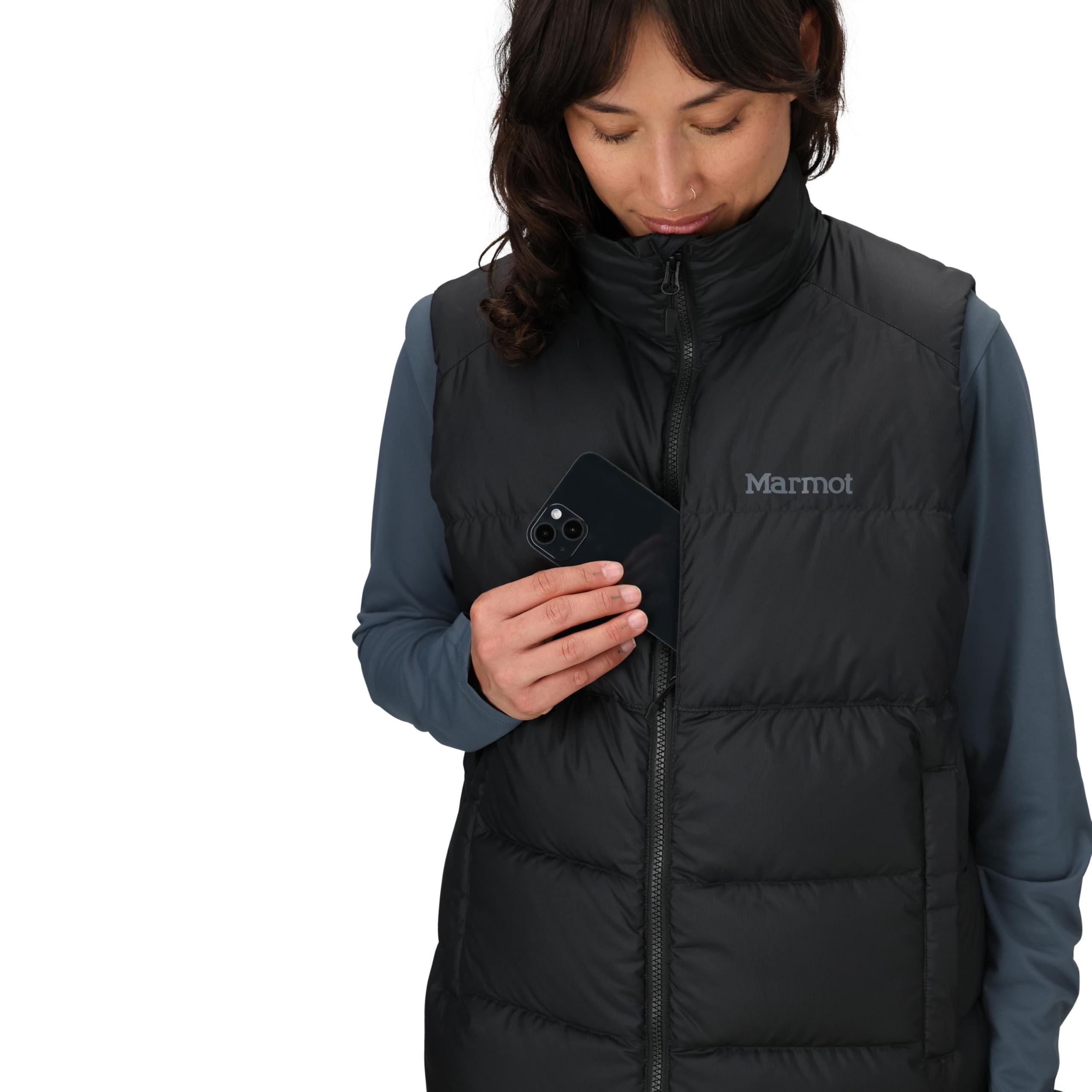 Marmot Kobiety Wm'S Guides Down Vest, Lekka Kamizelka Puchowa, Ciepła Zimowa Kurtka Puchowa, Wodoodporny Pikowany Płaszcz, Black, XL