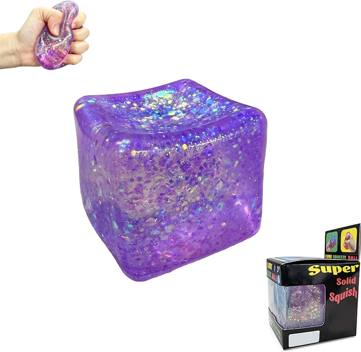 Premium Block Cube Squishy – Ice Cube Squishies for Adults, Squishy Cube, Stress Cube (Boxed Purple)