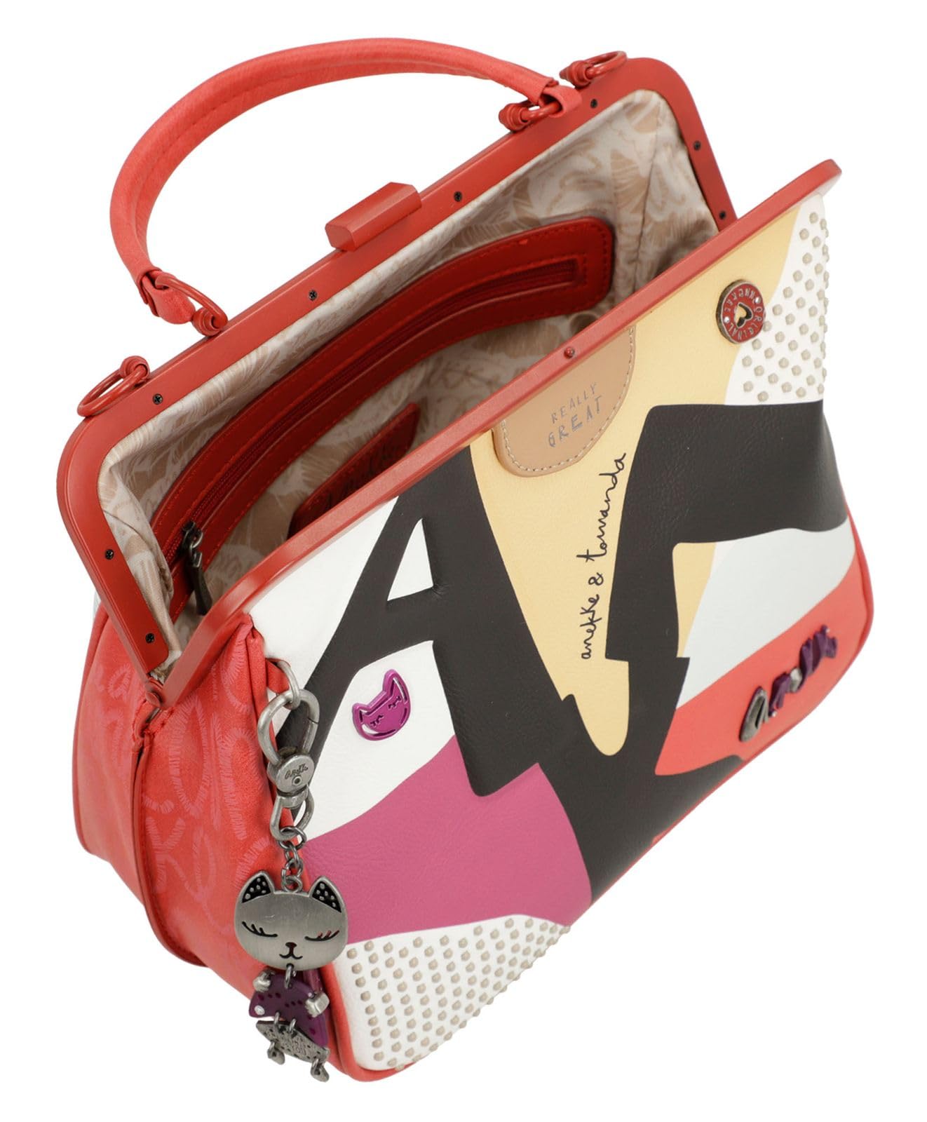 Anekke - Bandolera Mujer - Bandolera de Polipiel para Mujer con Correa Ajustable, Asa de Mano y Cierres de Cremallera - 3 Compartimentos - Accesorios y Complementos Mujer - Medidas 23x21x12 cm
