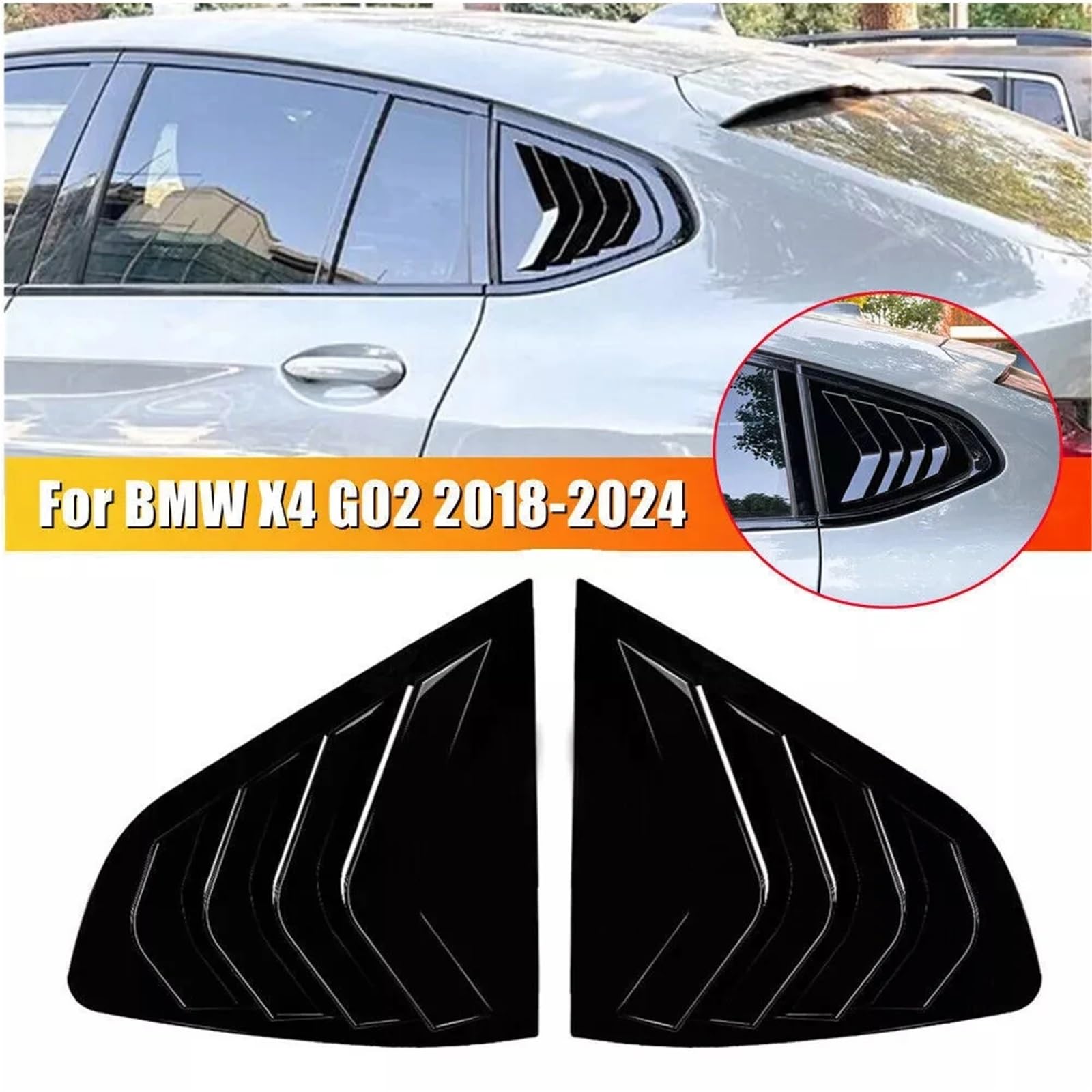 Żaluzja Tylnej Szyby Bocznej Para osłon żaluzji tylnej szyby bocznej pasujących do BMW X4 G02 2018-2024 Naklejka na lewą prawą tylną osłonę przeciwsłoneczną(Carbon Fiber Look)