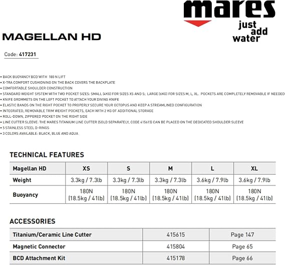 Mares Magellan HD BCD - Unisex Versatile Lightweight Foldable Backmounted Scuba Diving Jacket BCD
