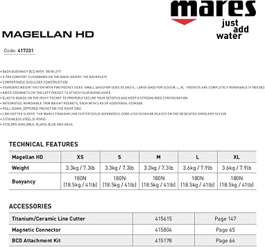 Mares Magellan HD BCD - Unisex Versatile Lightweight Foldable Backmounted Scuba Diving Jacket BCD