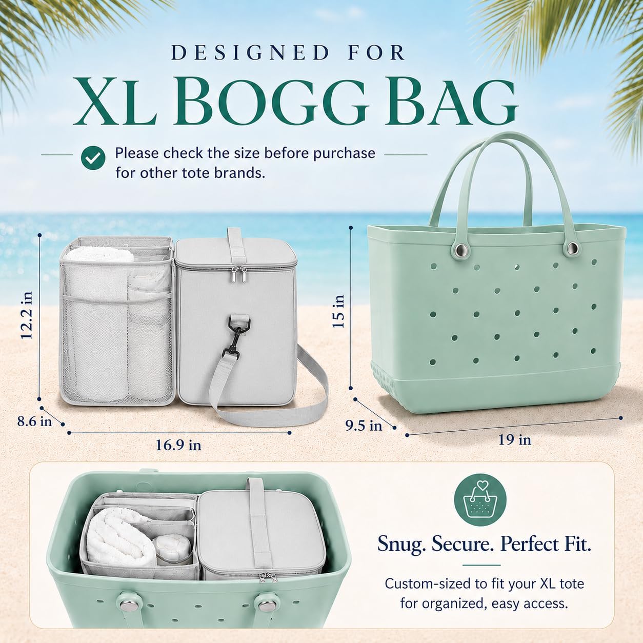 2-in-1 Cooler Organizer Insert Compatible with X Large Bogg Bag, No More Mess & Leaks, Beach & Pool Organizer for Travel & Picnic, Leak-Proof PEVA Insulated Cooler with Mesh Divider