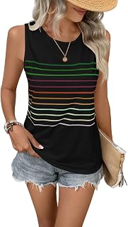 EyMuse タンクトップ 女性用 夏 ストライプ ノースリーブ Tシャツ カジュアル 服
