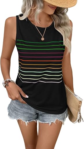 EyMuse Tank Tops for Women Summer Striped Sleeveless Tshirts Casual Clothes