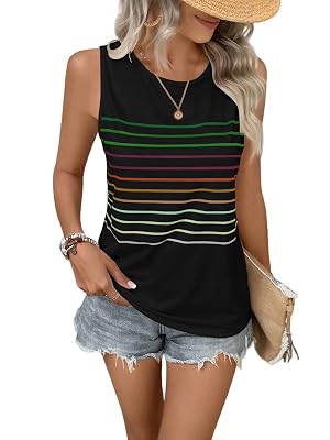 Tank Tops for Women Summer Striped Sleeveless Tee Loose Casual Crewneck Shirts 2026 Fashion Beach Vacation Clothes