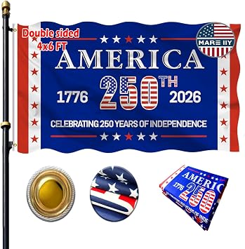 VOLTA Blue American Flag 4x6 ft for 250th Anniversary - Double Sided Heavy Duty Outdoor Flag, 3-Ply UV Fade Resistant with Brass Grommets, 1776-2026 USA Freedom Banner for Yard & Indoor Decor