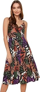 TRENDYOL Women's Line Knit Dress Midi A-Line Regular Fit Knitted Dress
