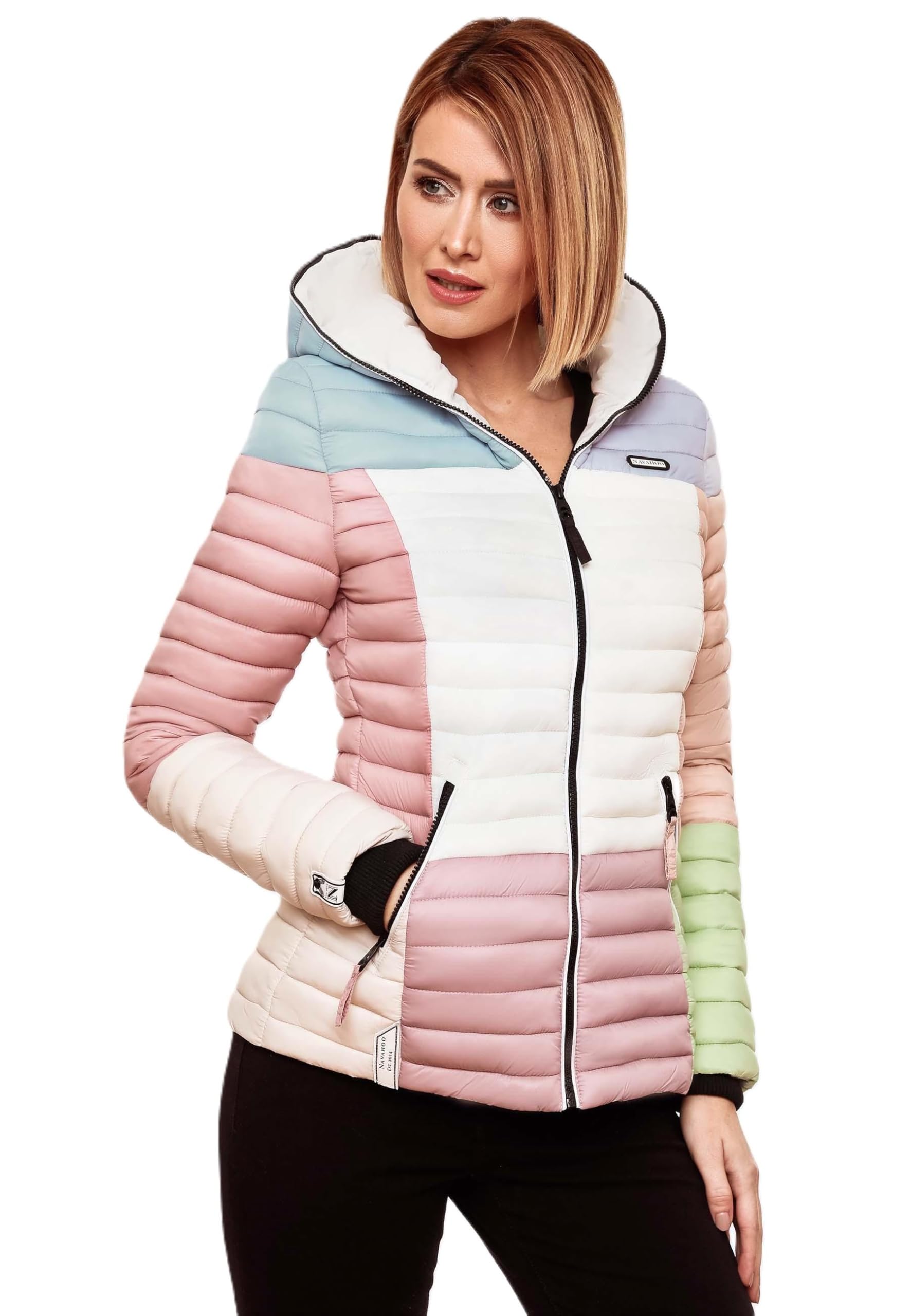 Navahoo Veste matelassée pour femme - Veste demi-saison matelassée Colour Blocking B841