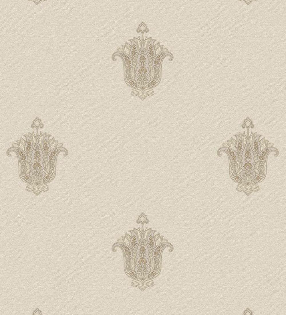 GAULAN 676421 - Papel pintado vinílico flor hindú con efecto textura de tela tejida en relieve para pared salón cocina baño dormitorio mueble - Rollo de 10 m x 1,06 m