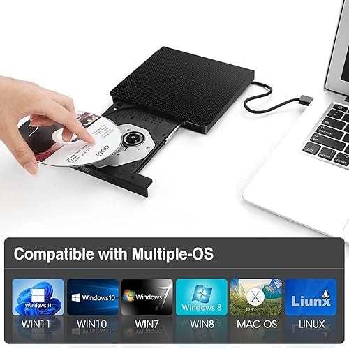 Miniatura 4 de YIUAEVL Unidad externa de CDDVD para laptop grabador de DVD -RW reproductor de CDDVD portátil unidad óptica de CD ROM lector de CDDVD convertidor