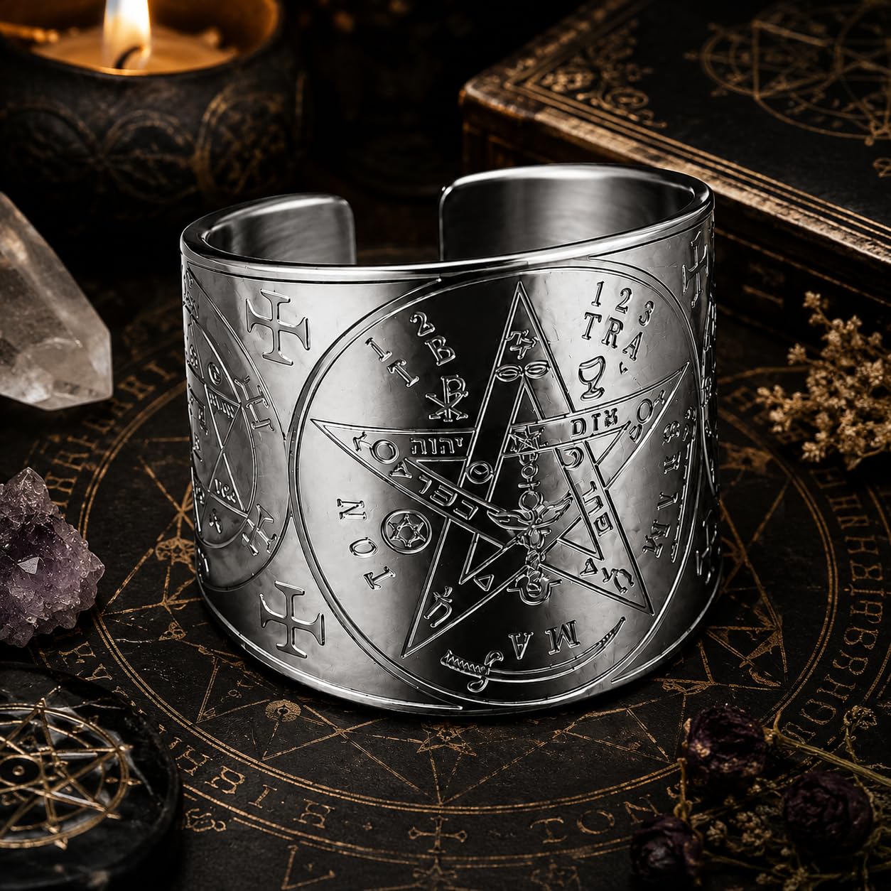 SIMBOLIKS Tetragrammaton anillo Ajustable Tetragramaton Pentáculo Pentagrama Amuleto de buena suerte anillo ajustable para hombre eficaz para combatir el mal del ojo, las envidias, entidades negativas