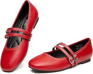 Mary Jane Shoes Women Square Toe Flats for Women Dressy Ballet Flat Mary Jane Flats with Buckle Strap Comfortable Slip On Casual Shoes