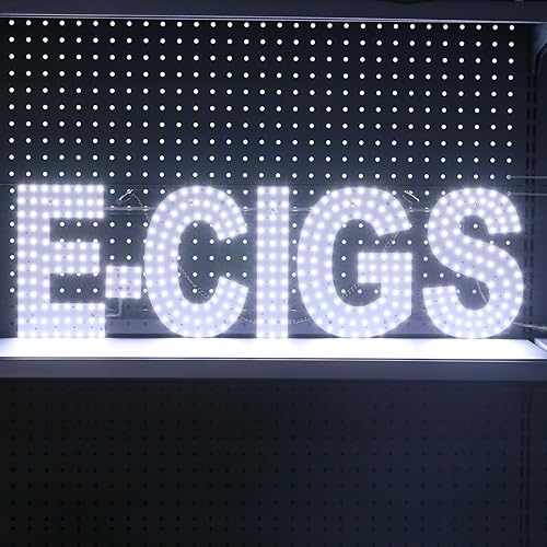 Miniatura 2 de Letrero E-CIGS LED grande de 30 x 9 pulgadas para tiendas de humo, diseño único súper brillante con instalación colgante, letrero electrónico de