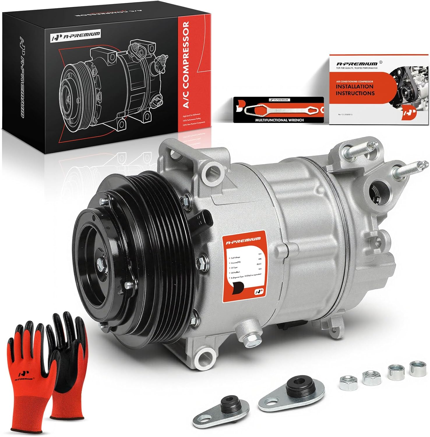 A-Premium Air Conditioner AC Compressor with Clutch Compatible with Chrysler Pacifica 2017-2022, Voyager 2020-2022, 3.6L