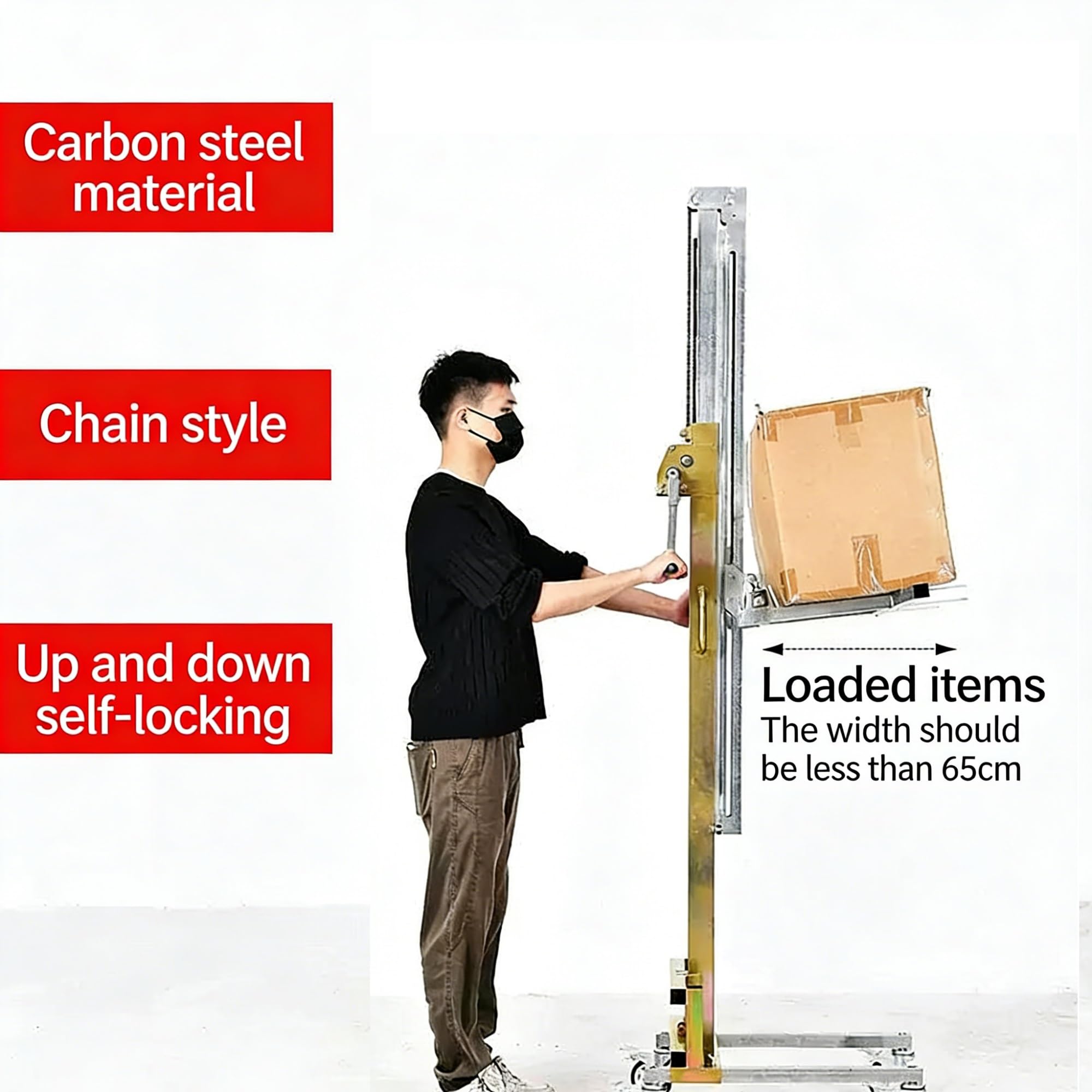 Transpallet con argano per il sollevamento di materiali, carrello di sollevamento manuale leggero a 2 ruote, piattaforma 50x100 cm, capacità 80 kg(S)