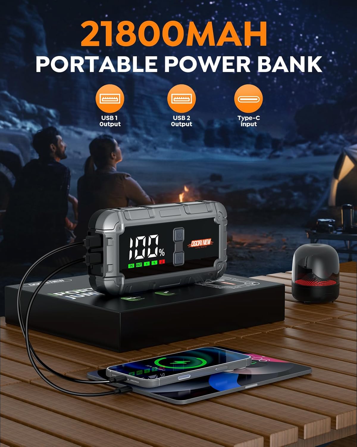 Jump Starter Power Pack, 7000A Car Battery Booster Jump Starter and Jump Pack for 12V Vehicles, OGORI NEW Battery Booster with LCD Screen and Flashlight (10L Gas/8L Diesel)