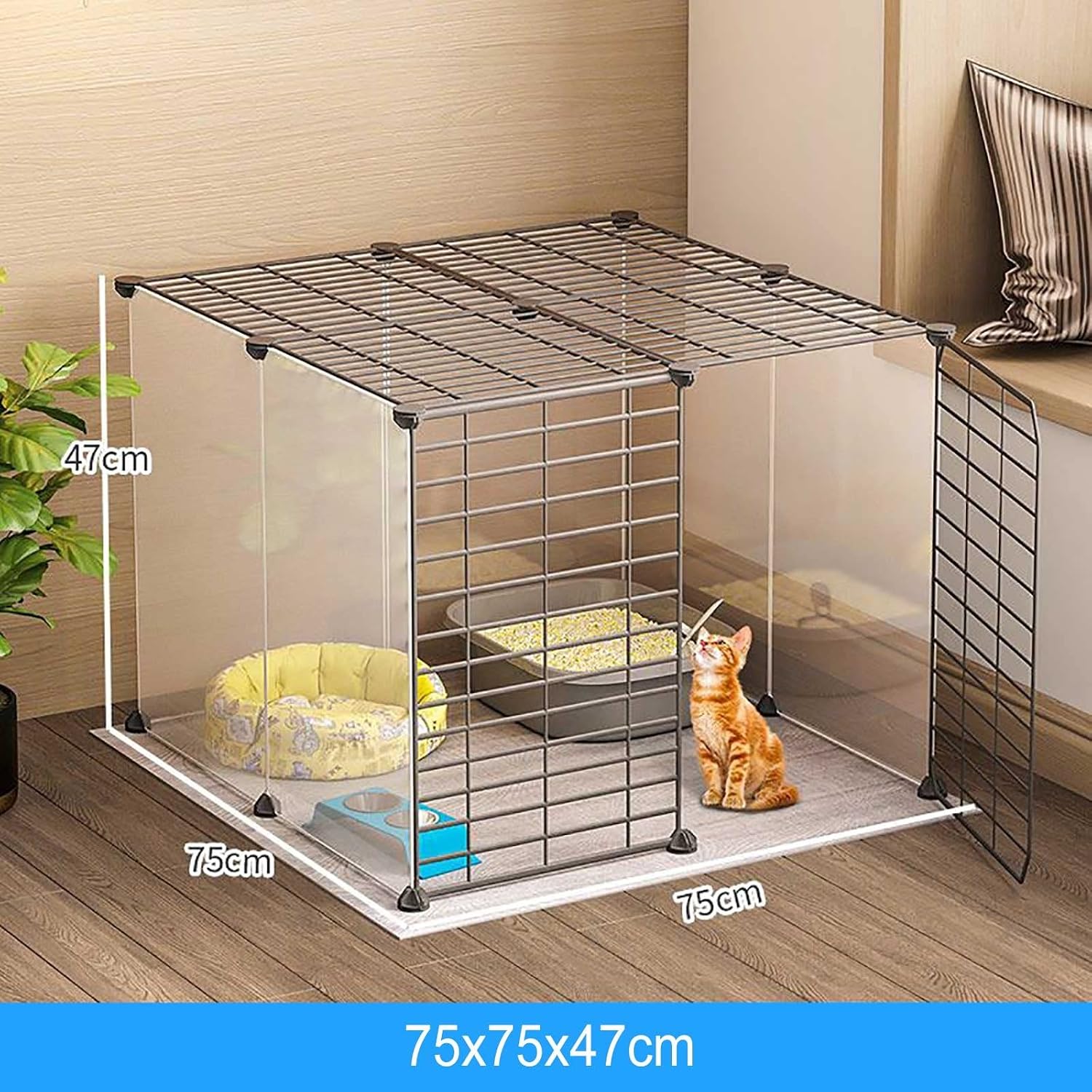 Cat Cage - Cat Cage Playpen Cat Enclosure Indoor Ferret Cage Dog Cages for Small Dogs Indoor Cat Kennels Detachable Metal Cat Cages Easy to Clean - Large Exercise Place I,Black-75X75X47CM