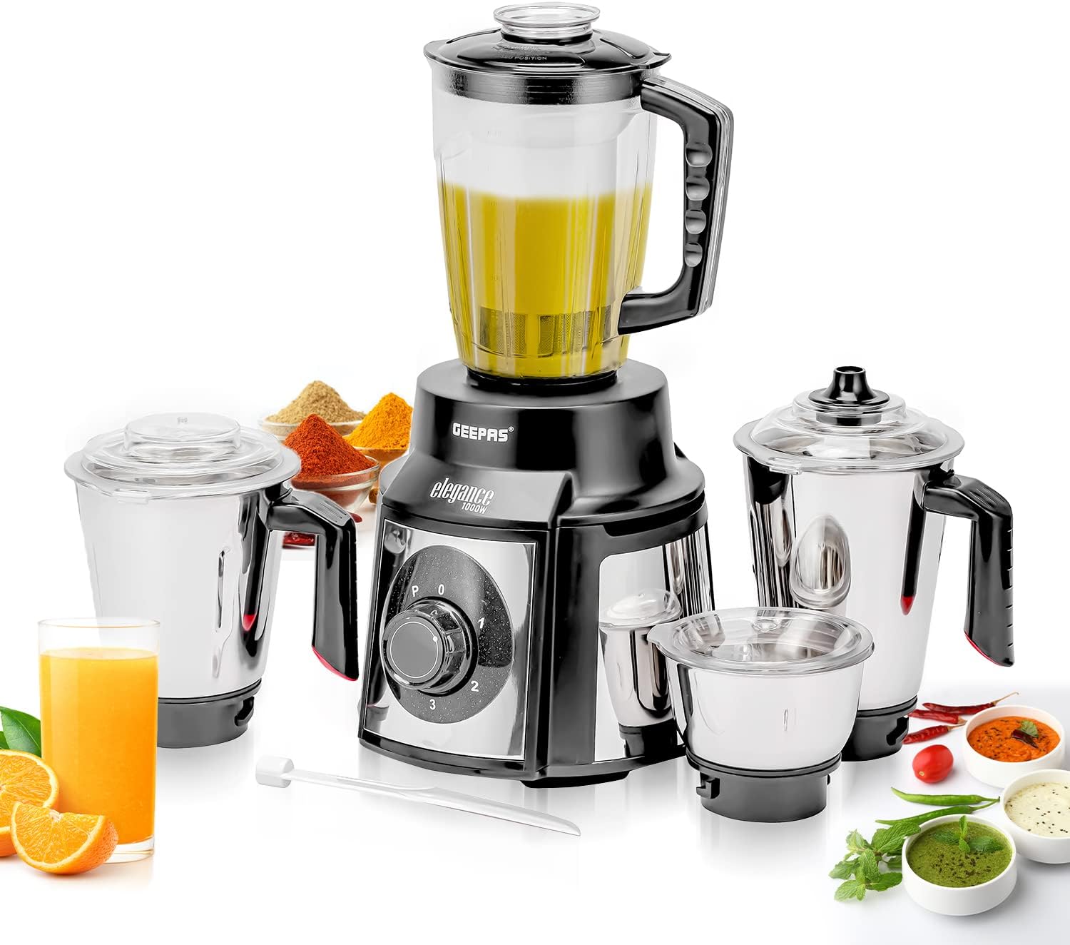 Geepas 5IN1 Mixer Grinder GSB5457N 1000 W Powerful Copper Motor and