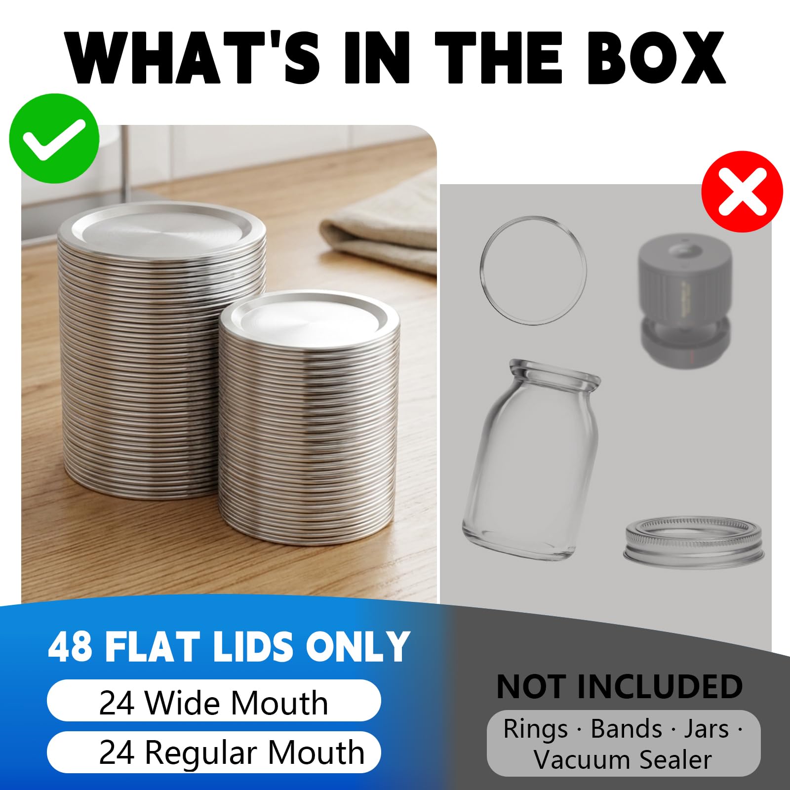 Canning Lids Only - 48 Flat Lids (Wide & Regular Mouth) -2