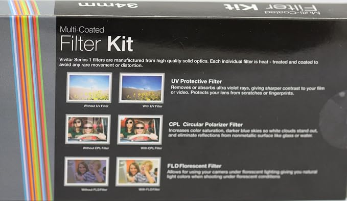 Kit de Filtros Vivitar 34mm 3 Piezas UV CPL FLD miniatura 2