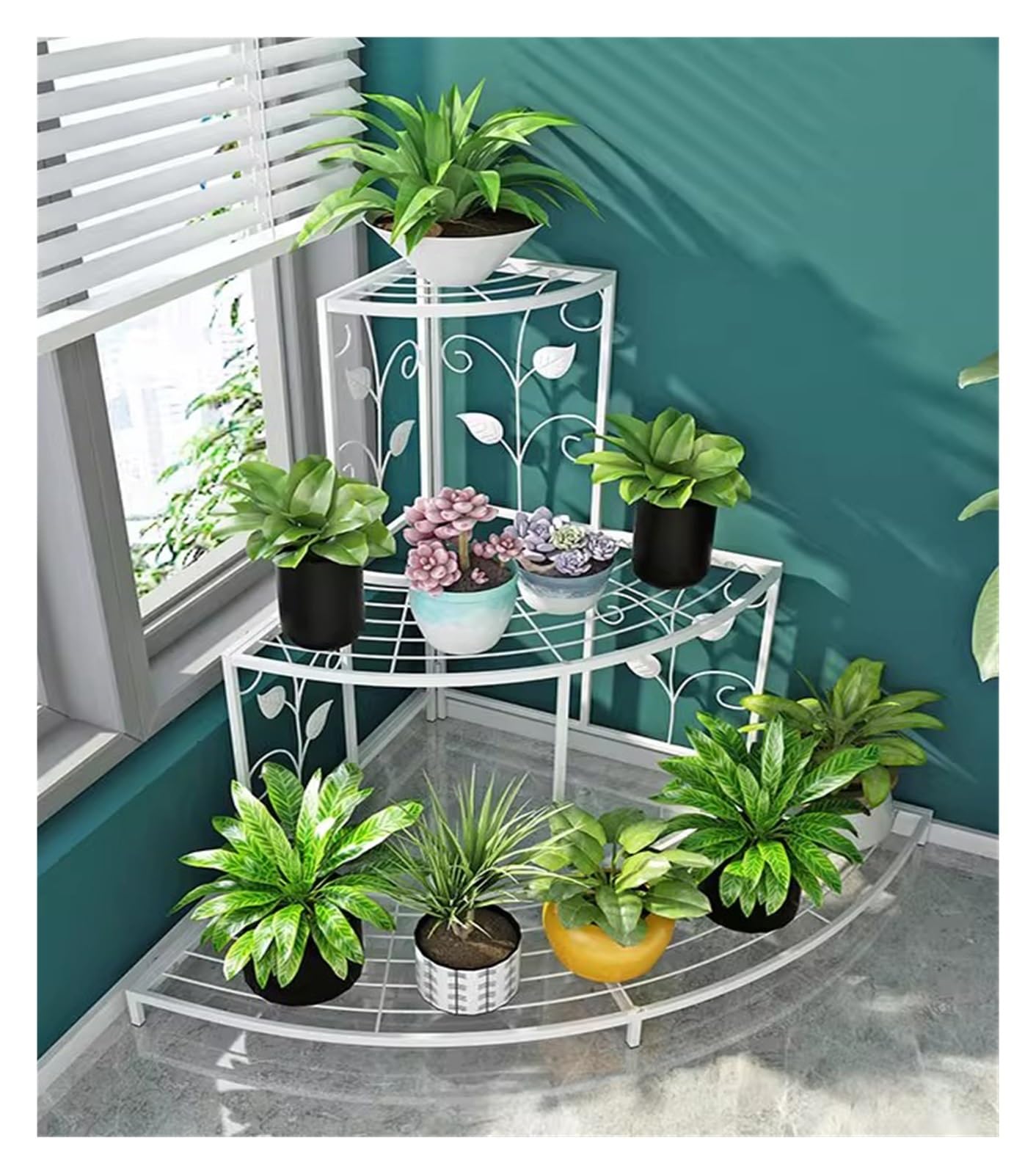 Étagère d'angle à 3 niveaux pour plantes support fleurs intérieur extérieur